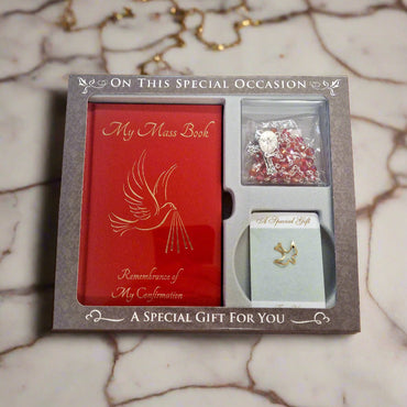 Confirmation Gift Set Ruby Rosary & Dove Brooch