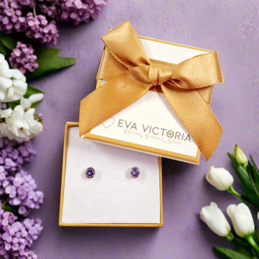 February Birthstone Sterling Silver Stud Earrings