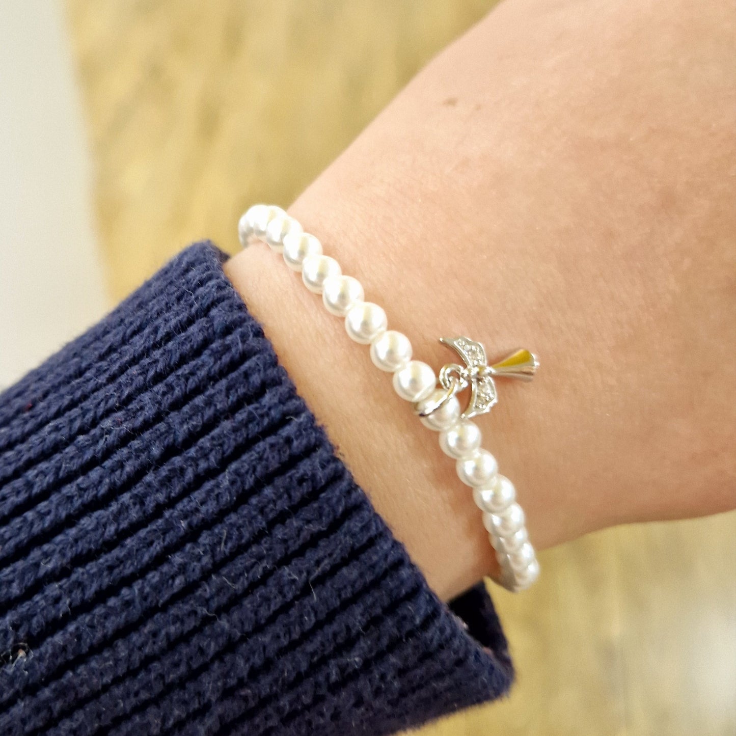 Pearls Sterling Silver Communion Angel Charm Bracelet