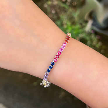 Sterling Silver Multi Color 3mm Cubic Zircon Tennis Bracelet