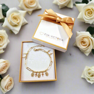 Miraculous Medal & Cross Charms Gold Plated Bracelet