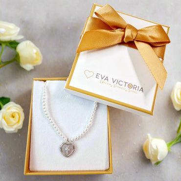 Mother of Pearl Heart & Cross Sterling Silver White Pearl Necklace