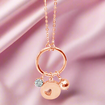 Three Charms Rose Gold Long Necklace