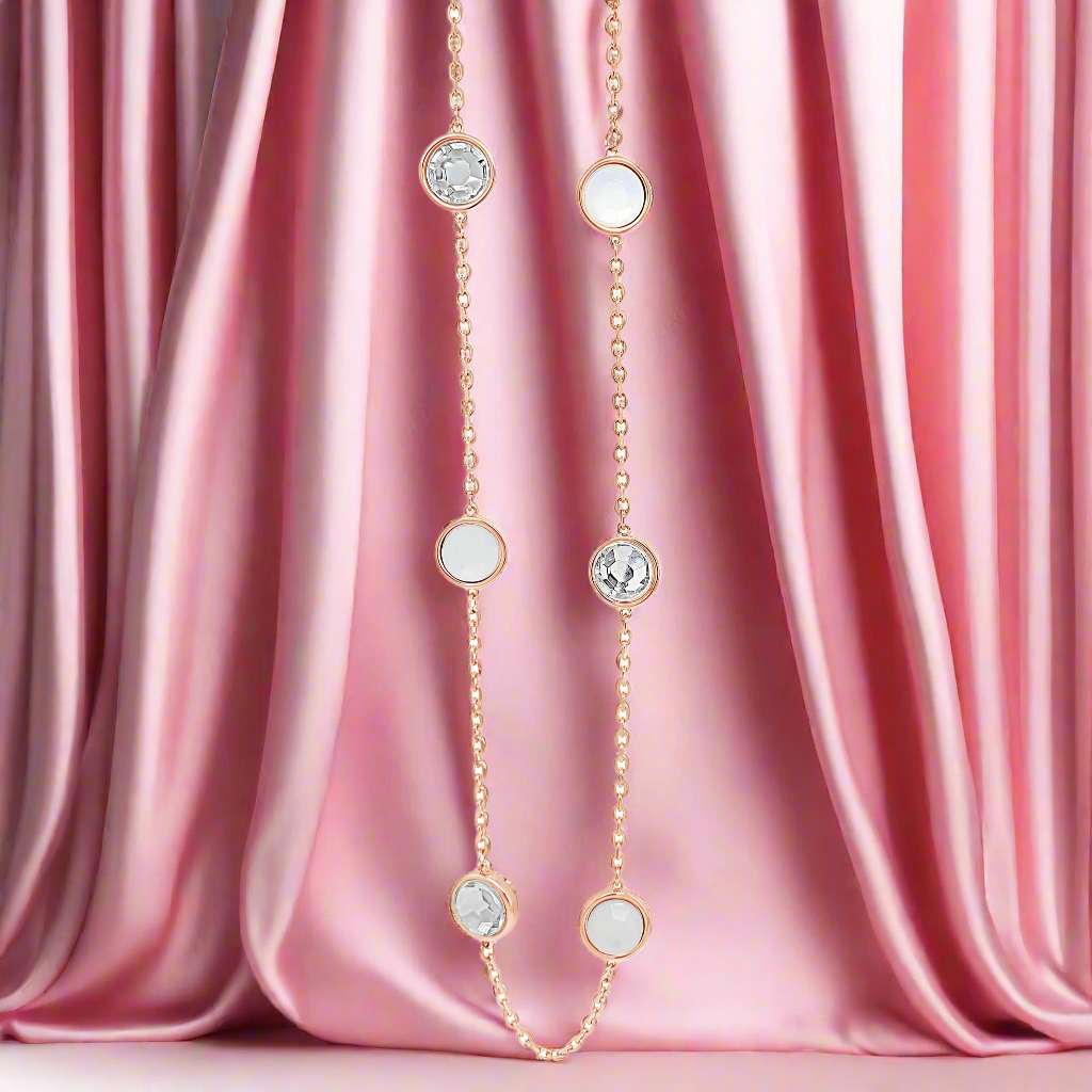 Sonia White Opal Crystals & Rose Gold Long Necklace