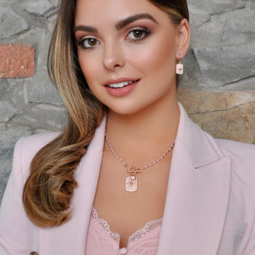 Absolute Jewellery Beaded T-Bar Star Drop Necklace in Pink Opal