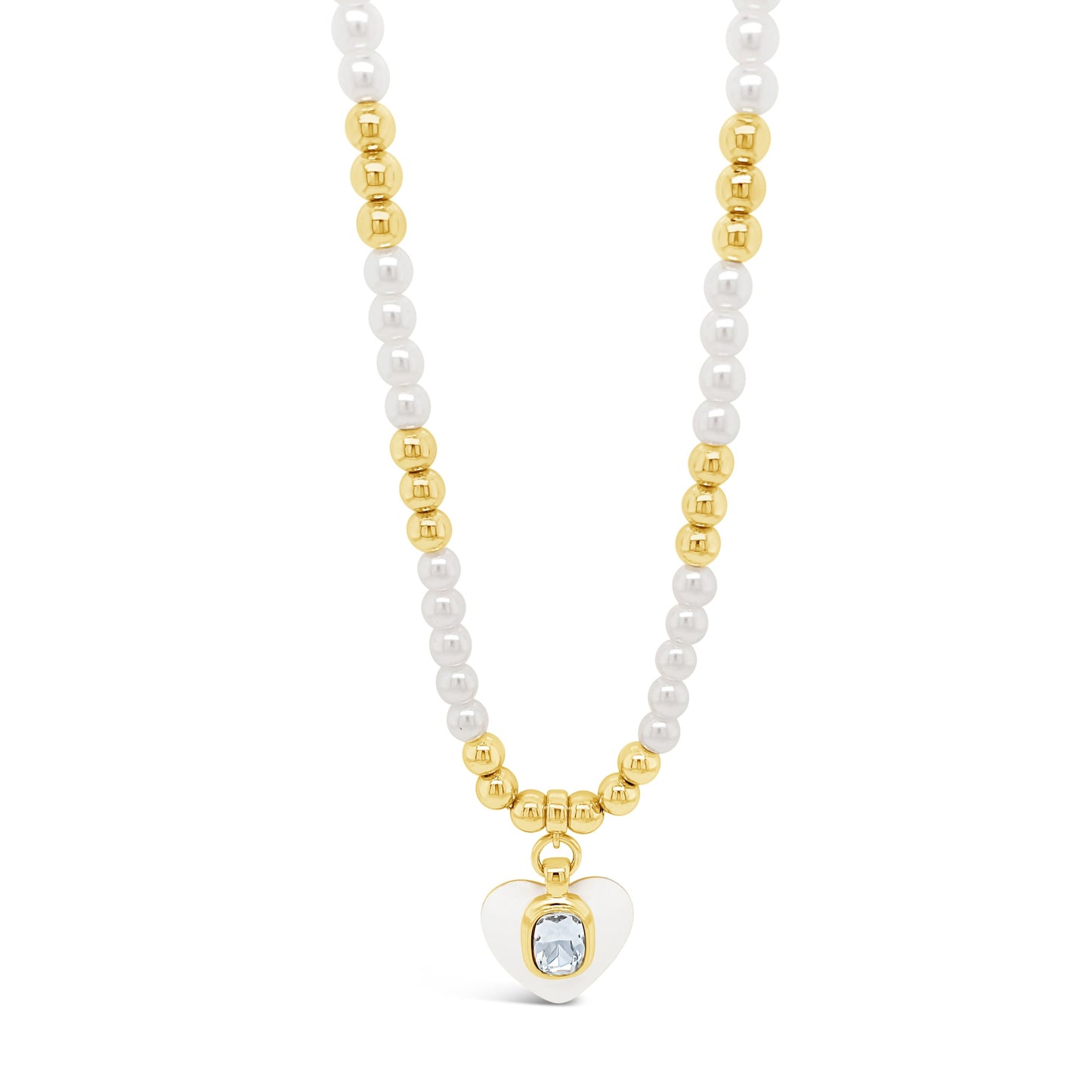 Absolute Jewellery Pearl Heart Yellow Gold Beaded Necklace