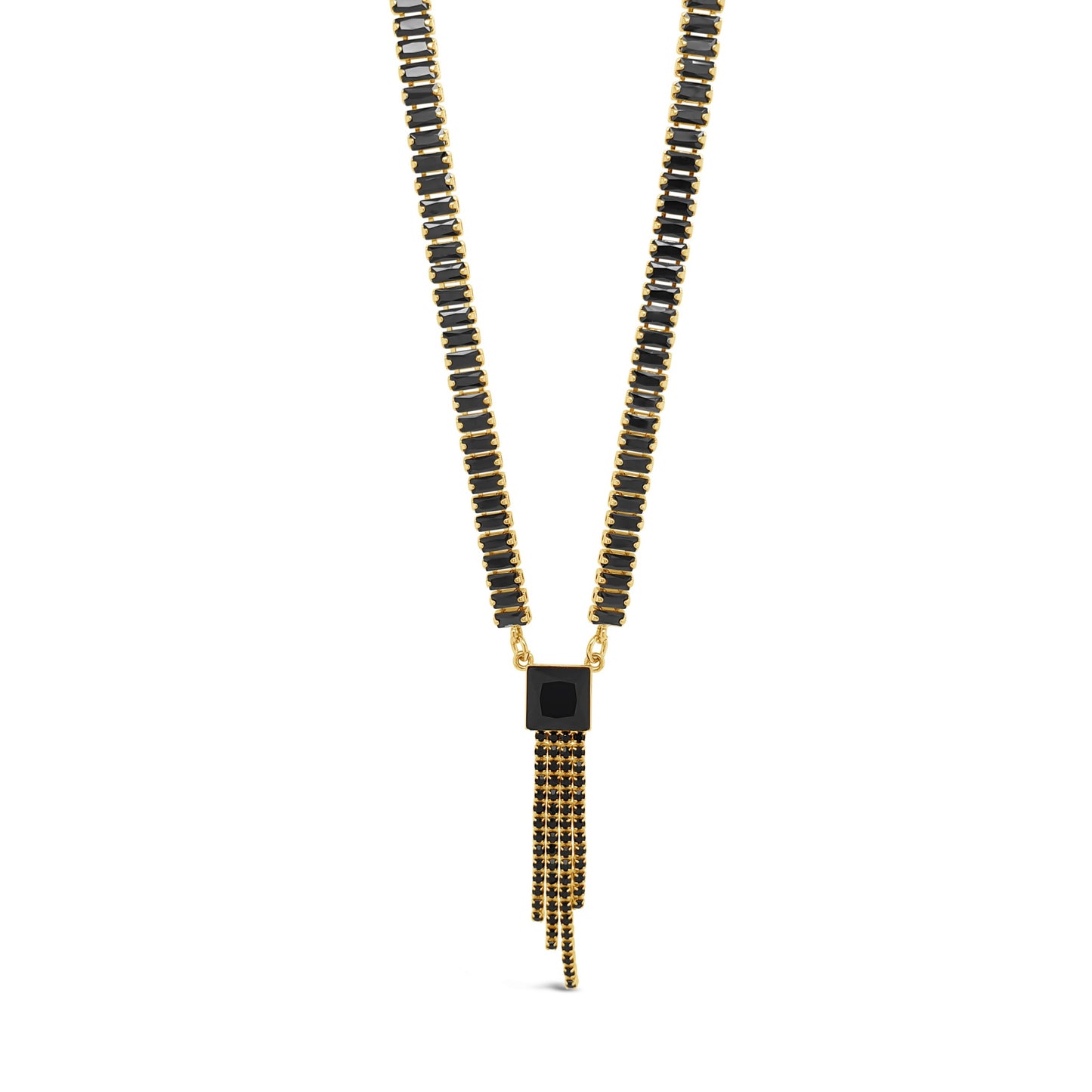 Absolute Jewellery Yellow Gold Onyx Tassels Necklace