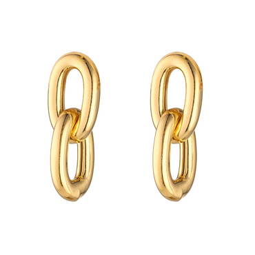 Chunky Double Link Drop Earrings in Silver or Gold