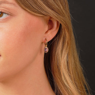 18ct Gold Plated Rubover Oval Amethyst Earrings