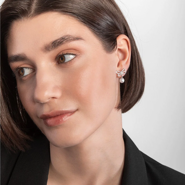 Sterling Silver Pearl Drop Bow Earrings