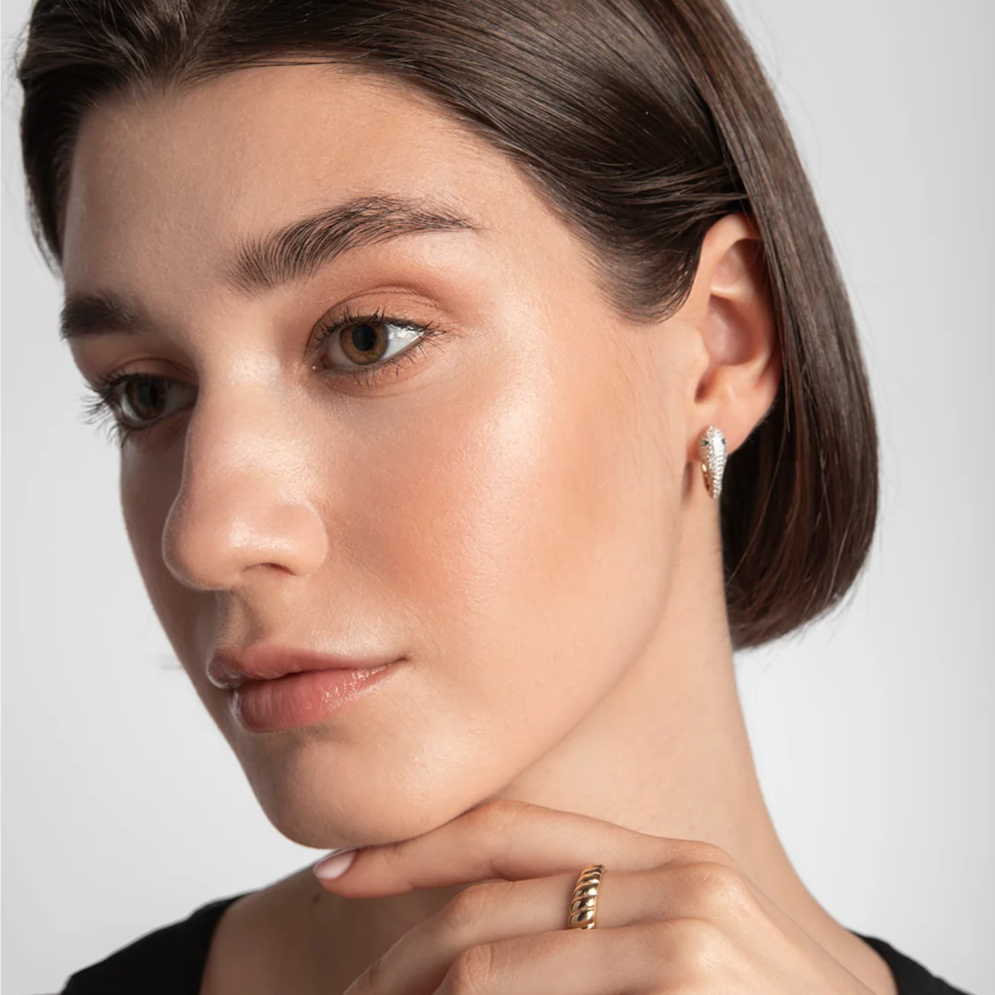 Cubic Zirconia Snake Huggies Earrings 18ct Gold Sterling Silver