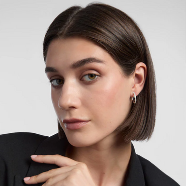 Sterling Silver CZ Twisted 15mm Hoop Earrings