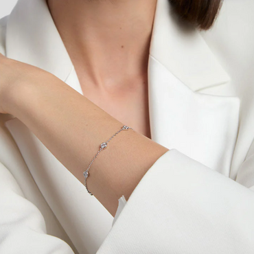 Sterling Silver CZ Rubover Chain Bracelet