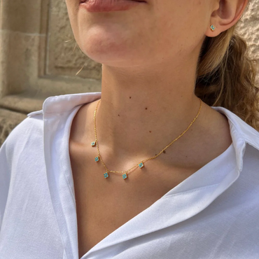 18ct Gold Plated Turquoise Clover Charm Necklace