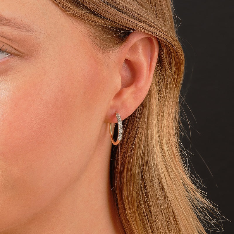 9ct Gold Cubic Zirconia 20mm Huggie Earrings