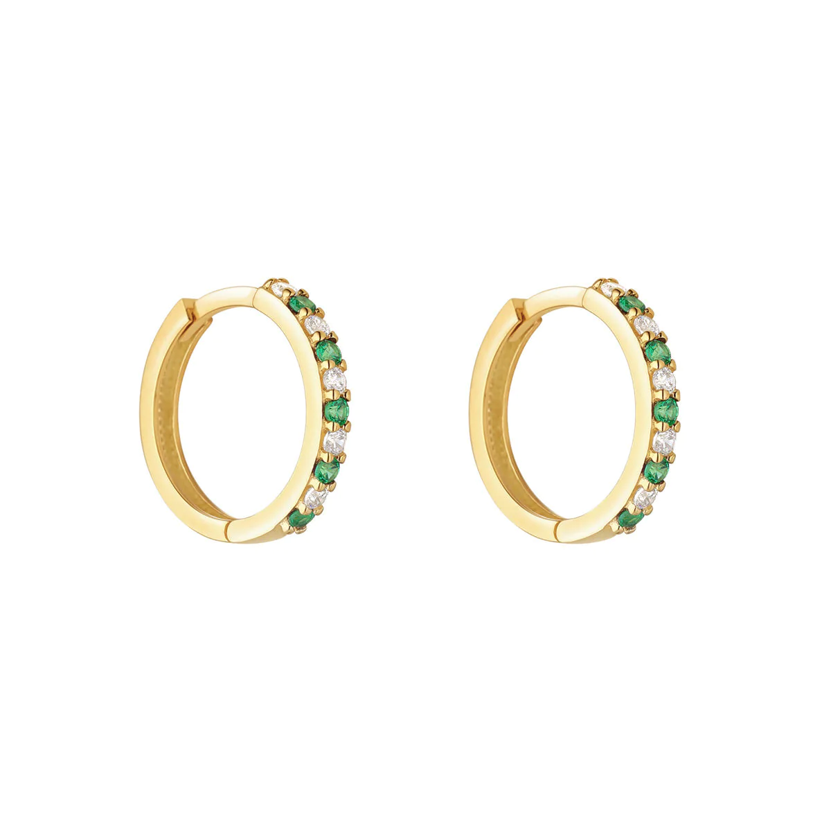 9ct Gold 14mm Emerald Hoop Earrings