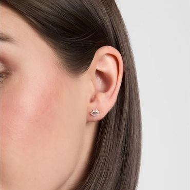 9ct Gold CZ & Sapphire Evil Eye Stud Earrings