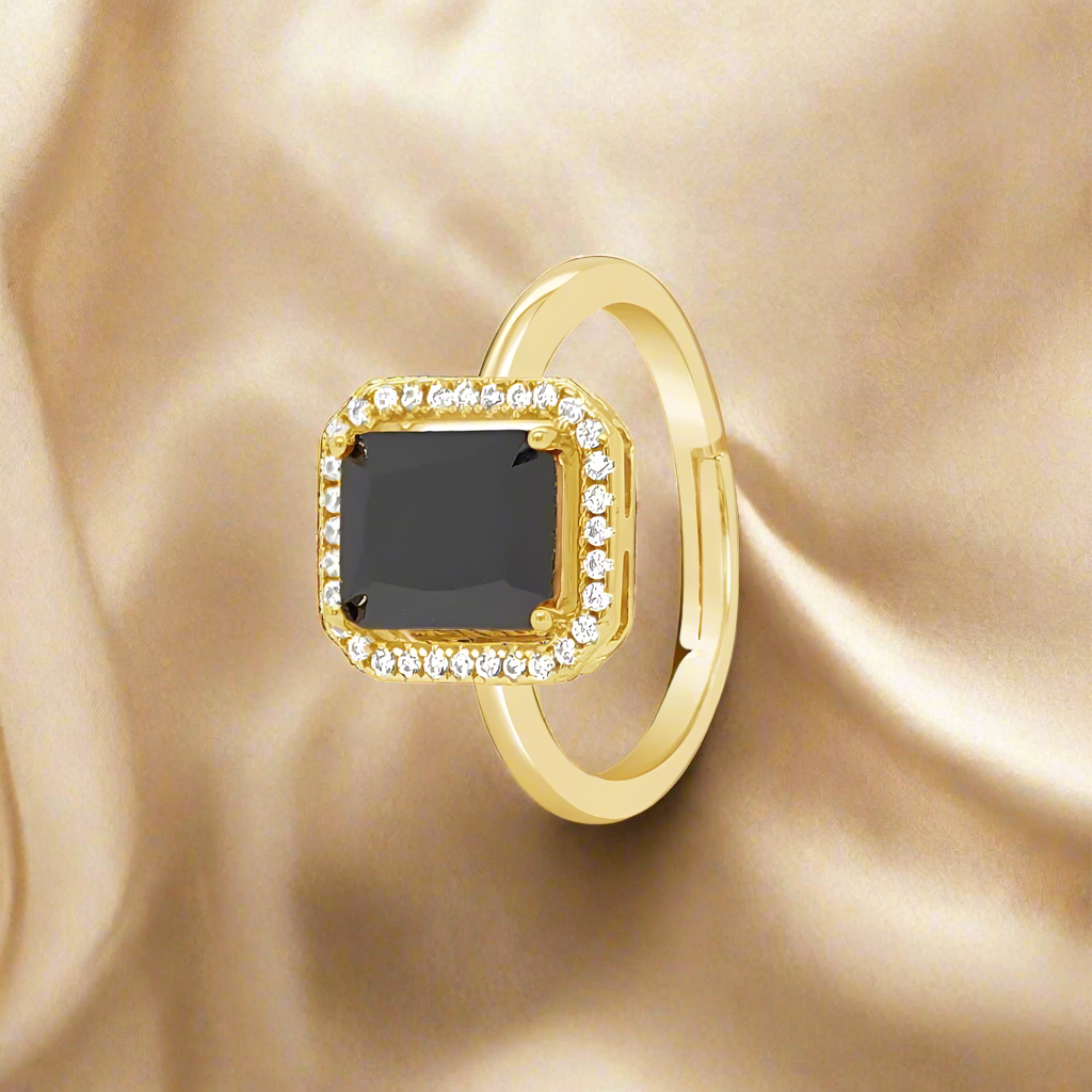 Absolute Jewellery Jet Halo Gold Ring