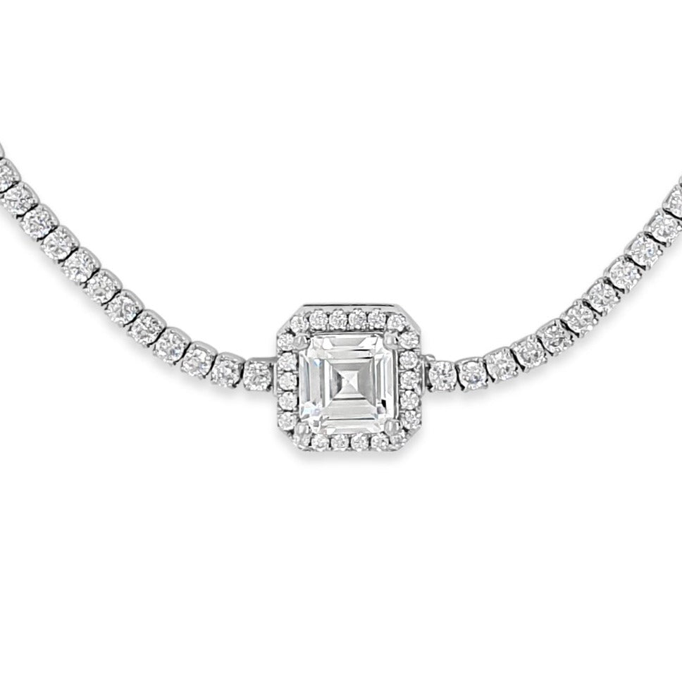 Sterling Silver Tennis Bracelet with Squared Centre Stone