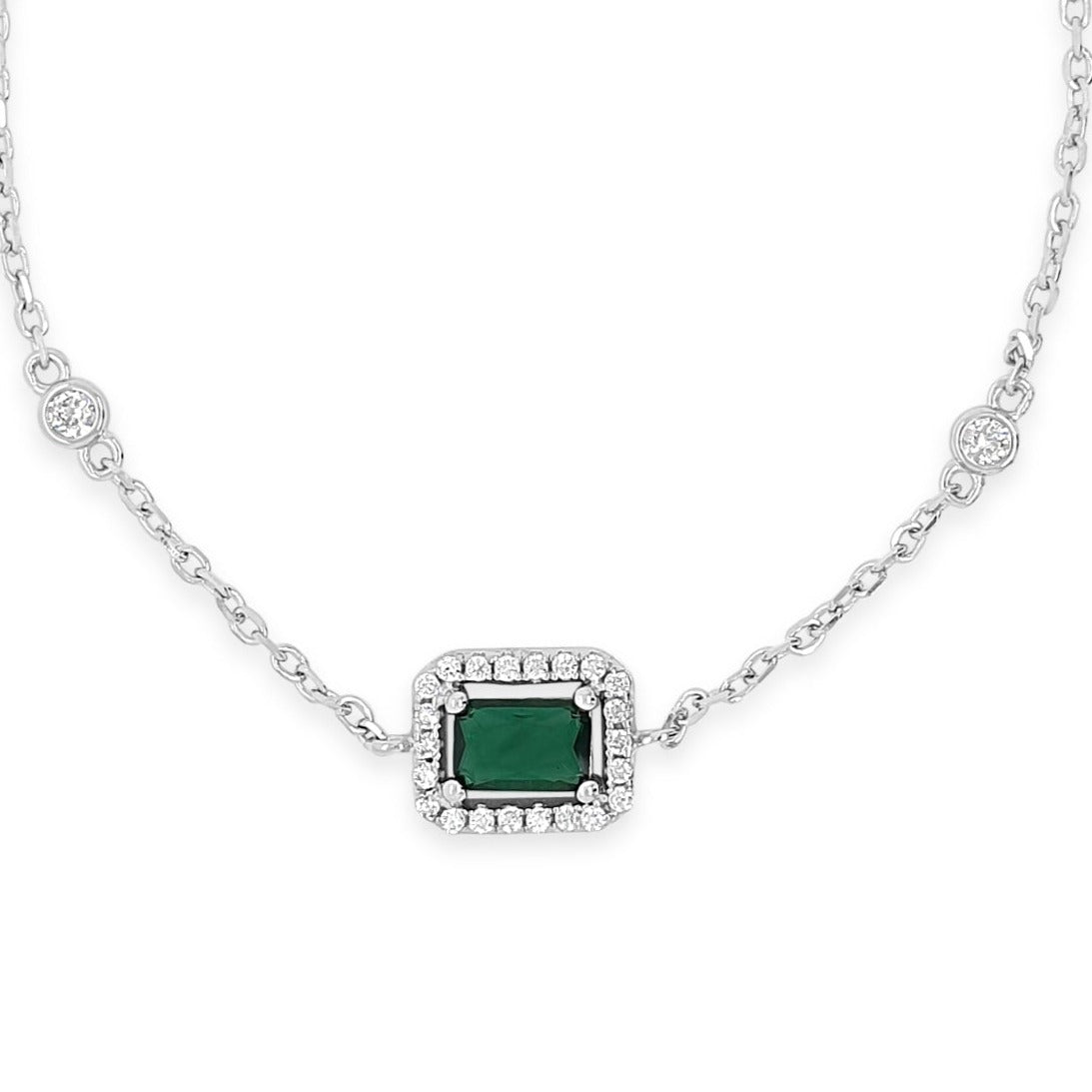 Emerald Princess Cut Sterling Silver Chain Bracelet