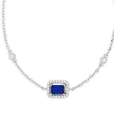 Sapphire Princess Cut Sterling Silver Chain Bracelet