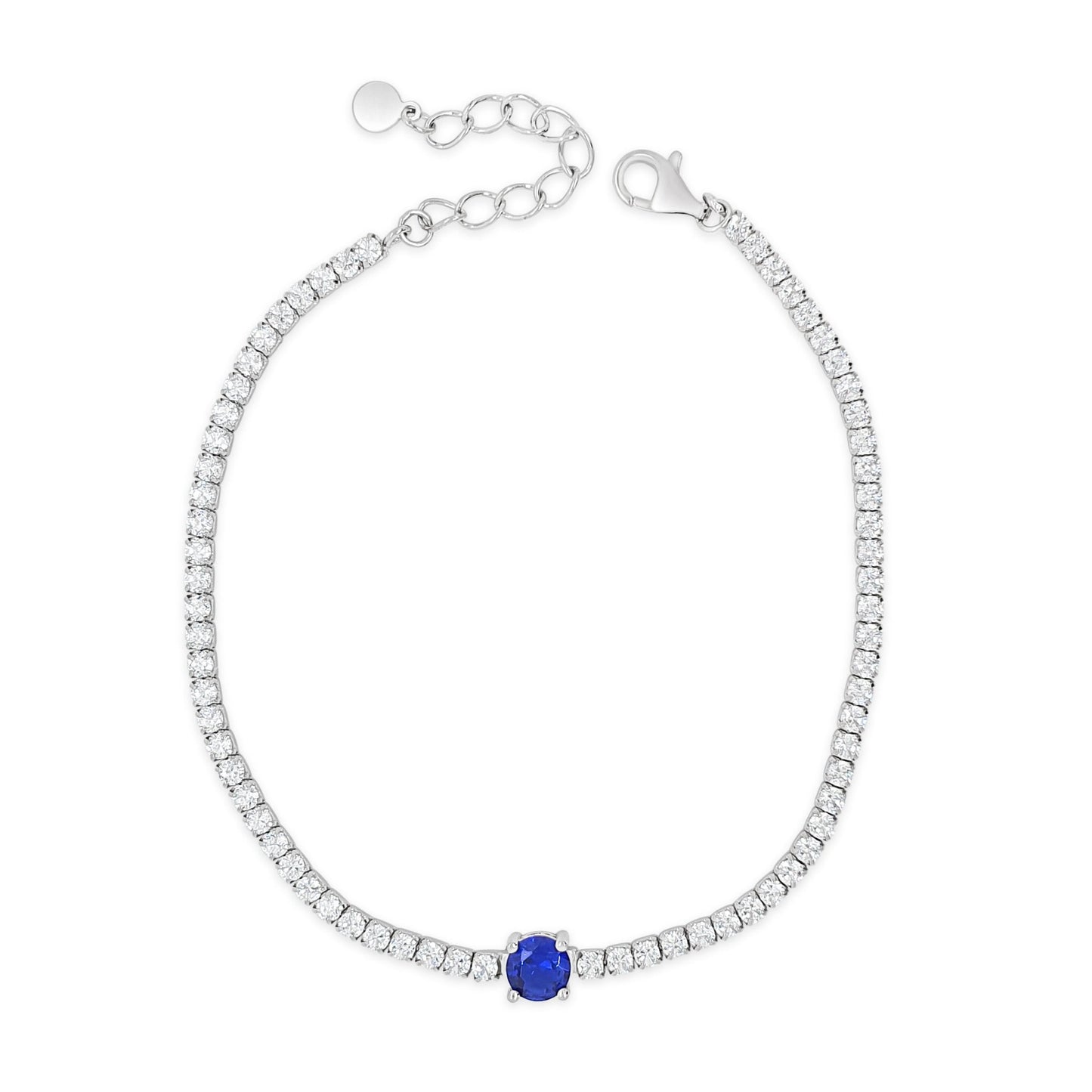 Tennis Style with Sapphire Centre Stone Sterling Silver Bracelet