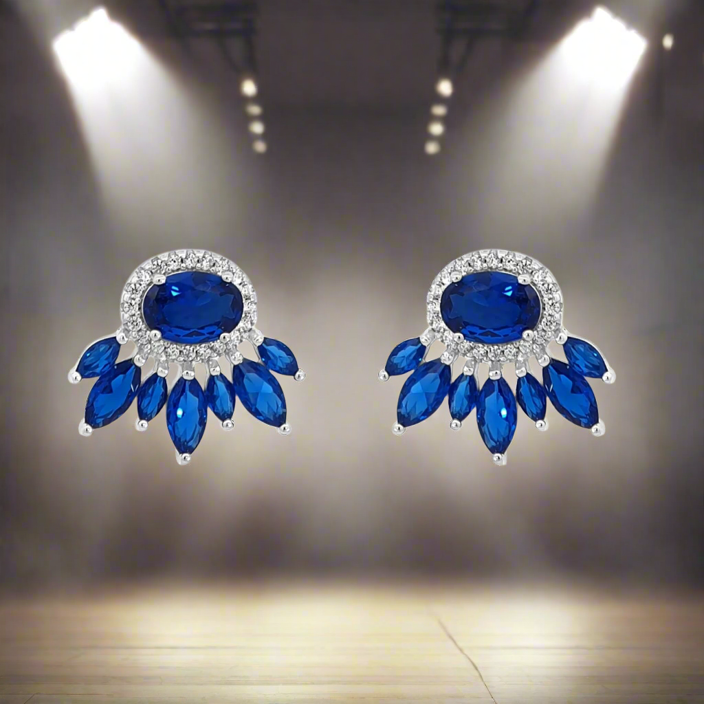 Sapphire Collection Dazzling Ovals Sterling Silver Earrings