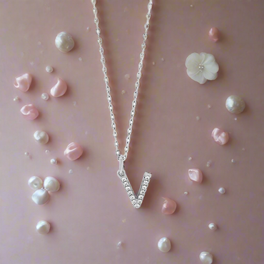 V - Initial V Necklace Sterling Silver Pendant