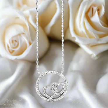 Entwine Hearts Circle Diamante Sterling Silver Pendant