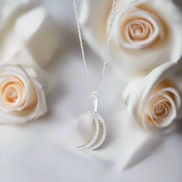 Moon Crescent Diamante Sterling Silver Pendant
