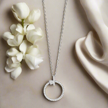 Cubic Zirconia Sterling Silver Circle Pendant