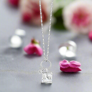 Square Cubic Zirconia Charm Sterling Silver Pendant