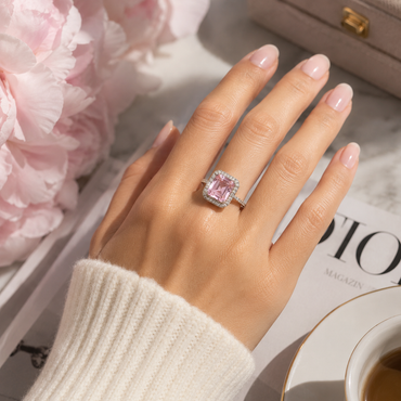 Sterling Silver Vintage Pink Halo Ring