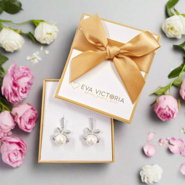 Sterling Silver Vintage Bow Pearl Drop Earrings