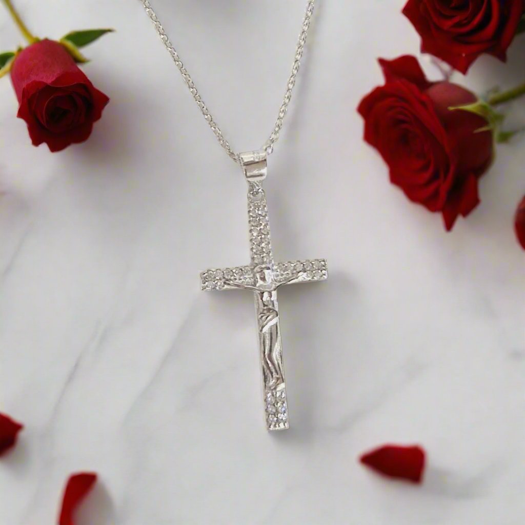 Sterling Silver Crucifix Cross with Cubic Zirconia