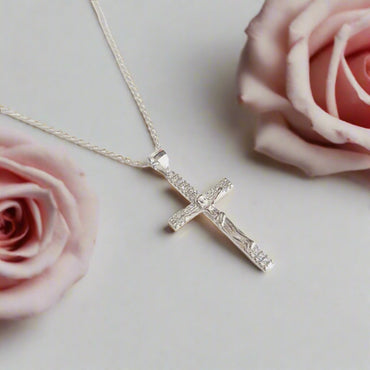 Sterling Silver Crucifix Cross with Cubic Zirconia