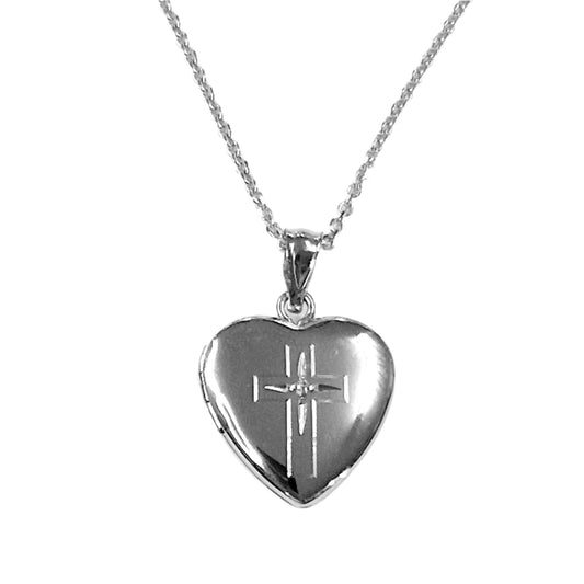 Sterling Silver Heart & Cross Photo Locket 15mm