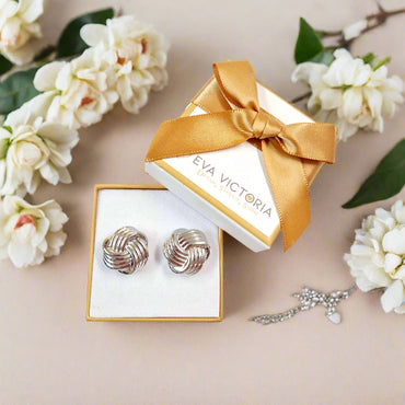 Sterling Silver Large Bombayed Knot Stud Earrings 20mm