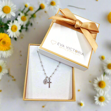 Sterling Silver Miraculous Medal Necklace with Cross