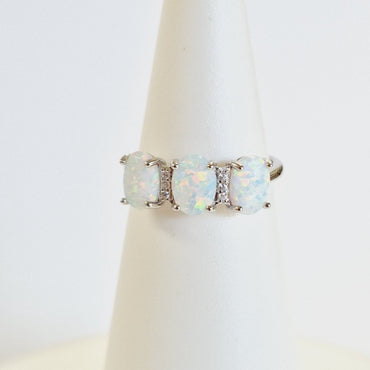 Sterling Silver Ring with 3 White Opals