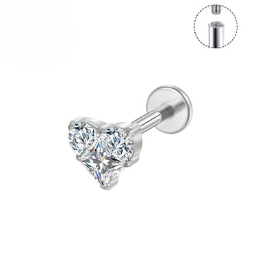 Heart-shaped crystal stud cartilage earring on a white background