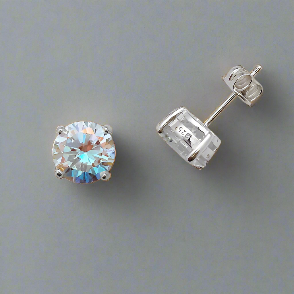 8mm Cubic Zirconia Sterling Silver Stud Earrings