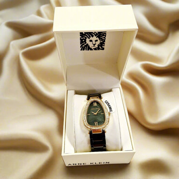 Anne Klein Green Oval Ceramic Gold Watch