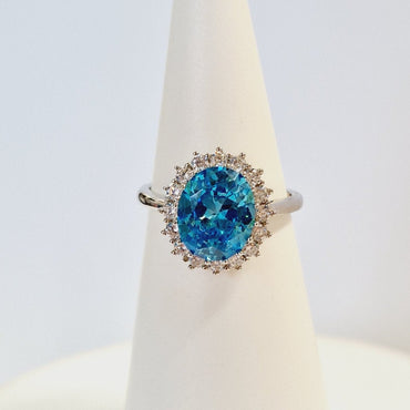 Aquamarine Sterling Silver Cluster Ring