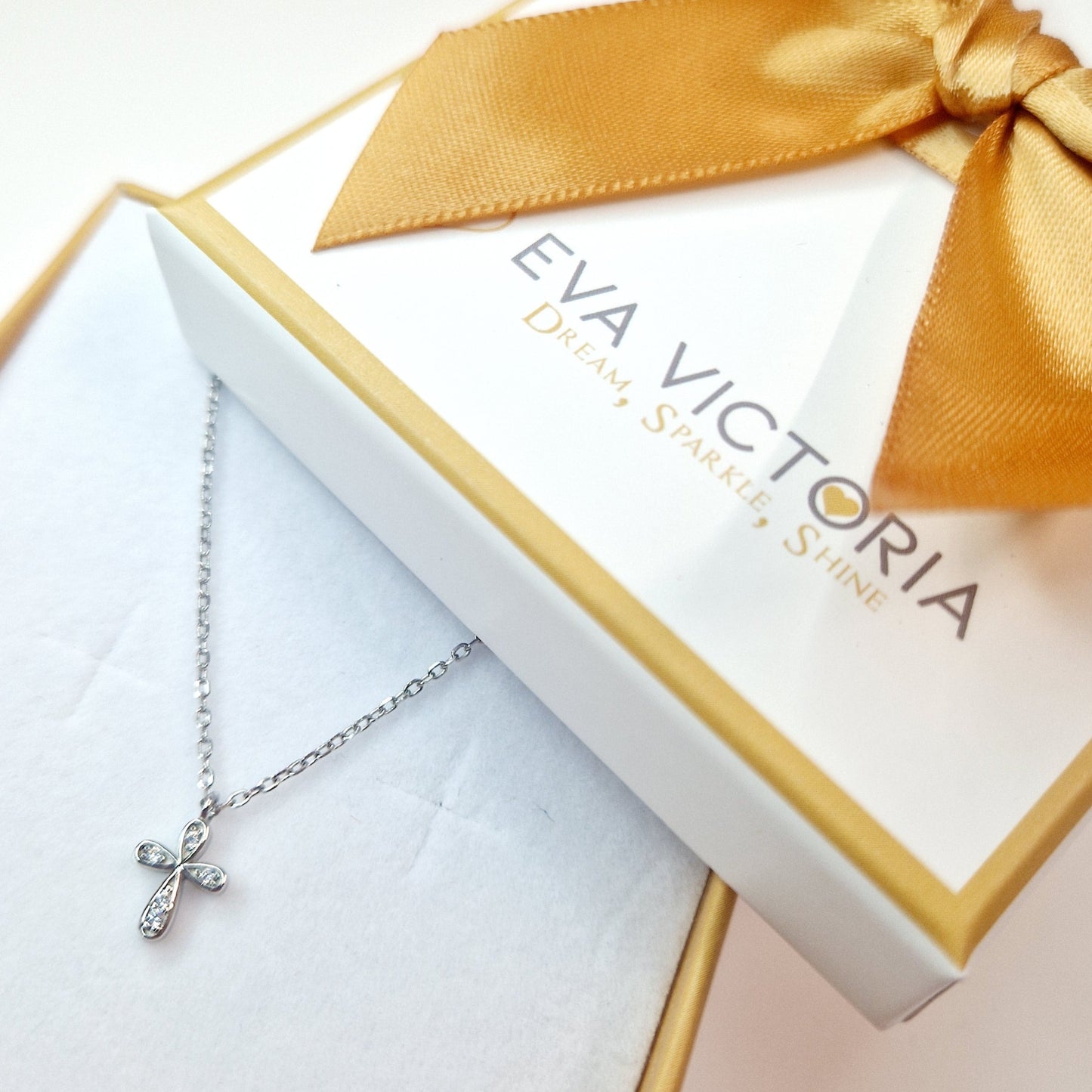 Children's Dainty Cross Pendant & Earrings Sterling Silver Set