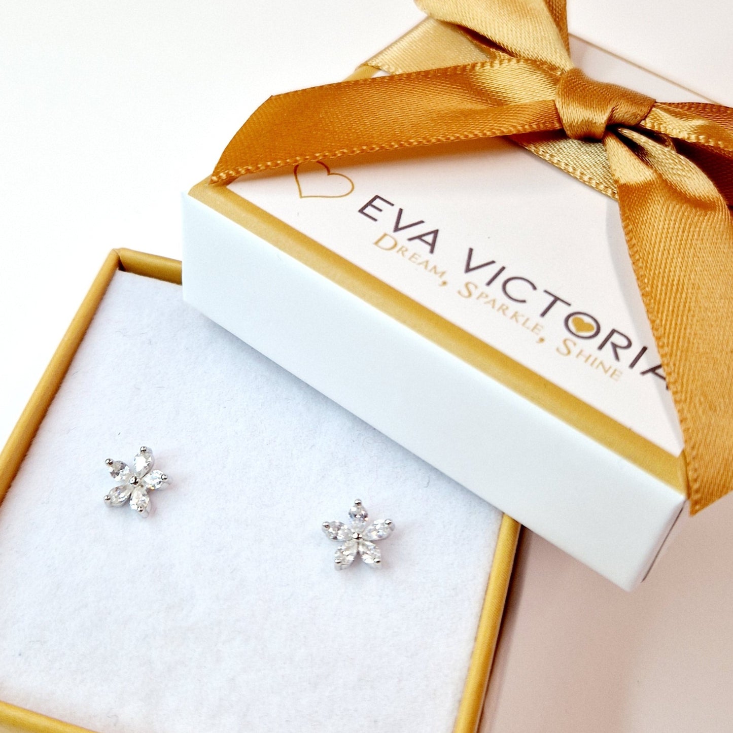 Sparkling Flower Sterling Silver Stud Earrings