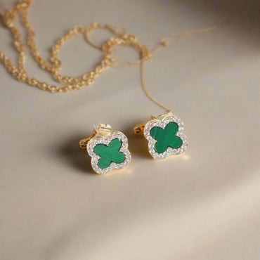 Absolute Jewellery Emerald Clover Gold Stud Earrings