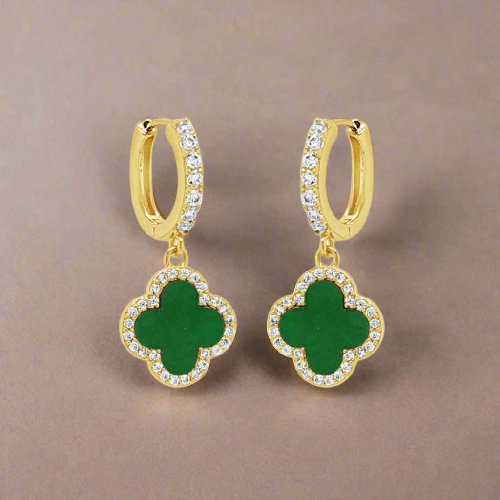 Absolute Jewellery Emerald Clover Gold Hoop Earrings