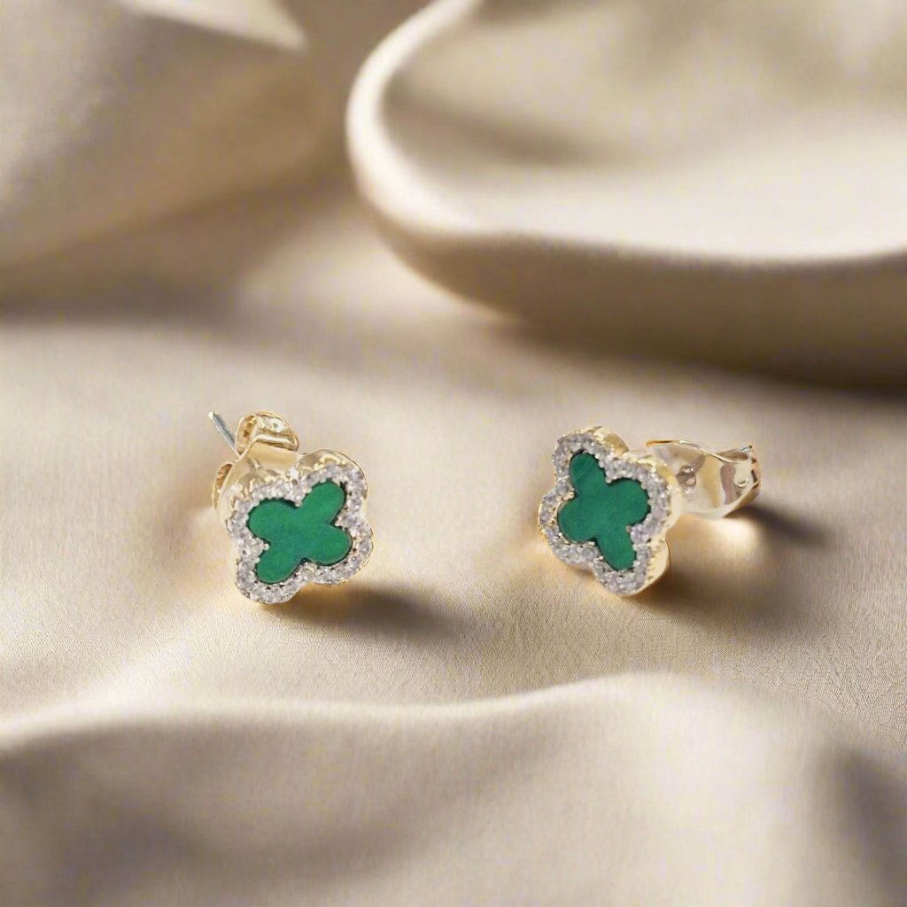 Absolute Jewellery Emerald Clover Gold Stud Earrings