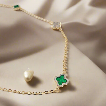Absolute Jewellery 36" Emerald Clover Gold Necklace